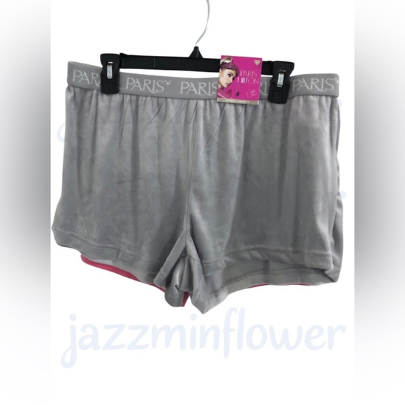 Paris Hilton gray‎ and pink monogram velour sleep loungewear shorts size large - Picture 1 of 10